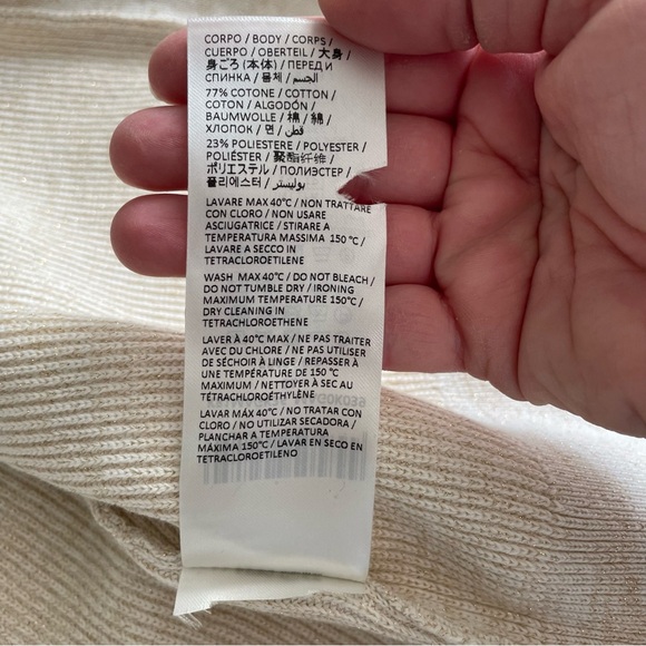 Eleventy Italian Made 100% Cotton Metallic Thread Beige Neutral Knit Cardigan - Picture 15 of 17